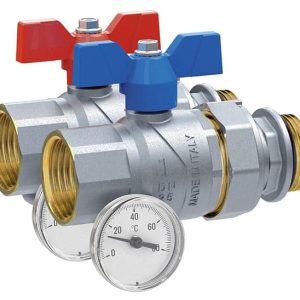 Pair 1" Ball Valve Straight w/Pipe Union & 2 Thermostats